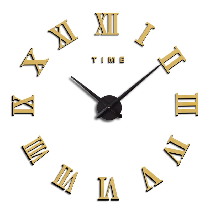 Nástenné hodiny s 3D rímskymi číslicami, akrylové puzdro, batériové napájanie, skokový pohyb sekund, dekoratívne zrkadlo