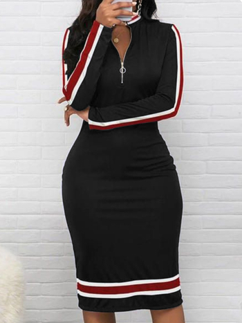 Milk Silk priliehavé šaty s dlhými rukávmi, potlač pruhov/kockovaný vzor, stredná dĺžka, okrúhly výstrih