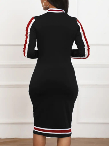 Milk Silk priliehavé šaty s dlhými rukávmi, potlač pruhov/kockovaný vzor, stredná dĺžka, okrúhly výstrih