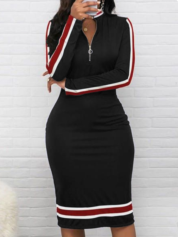 Milk Silk priliehavé šaty s dlhými rukávmi, potlač pruhov/kockovaný vzor, stredná dĺžka, okrúhly výstrih