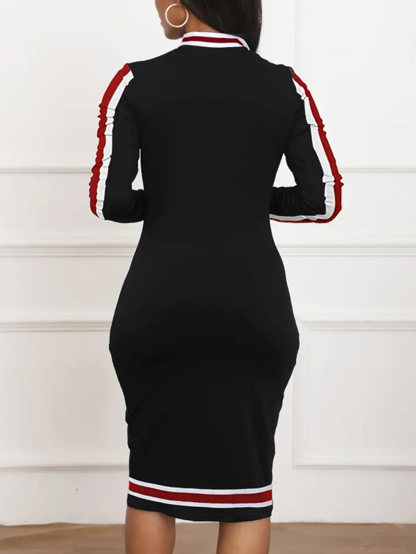 Milk Silk priliehavé šaty s dlhými rukávmi, potlač pruhov/kockovaný vzor, stredná dĺžka, okrúhly výstrih