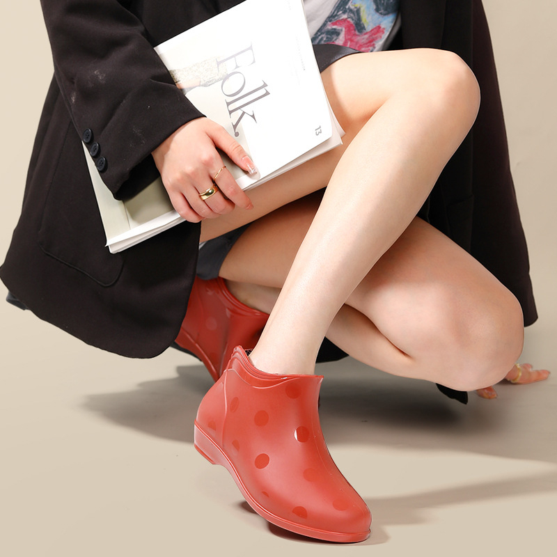 Moteriški trumpi PVC lietaus batai, keturių sezonų, medvilninė įdaila, plokščias kulnas, lauko vandeniui atsparūs bateliai