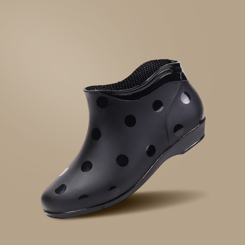 Moteriški trumpi PVC lietaus batai, keturių sezonų, medvilninė įdaila, plokščias kulnas, lauko vandeniui atsparūs bateliai