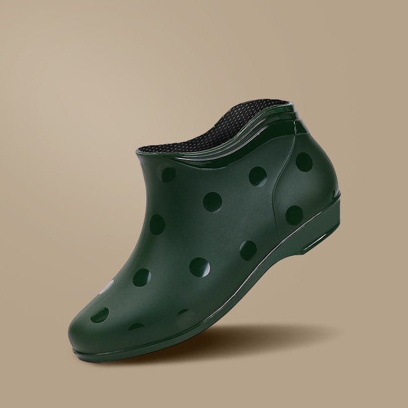 Moteriški trumpi PVC lietaus batai, keturių sezonų, medvilninė įdaila, plokščias kulnas, lauko vandeniui atsparūs bateliai