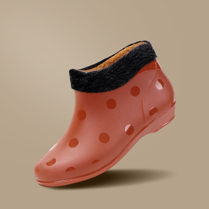 Moteriški trumpi PVC lietaus batai, keturių sezonų, medvilninė įdaila, plokščias kulnas, lauko vandeniui atsparūs bateliai