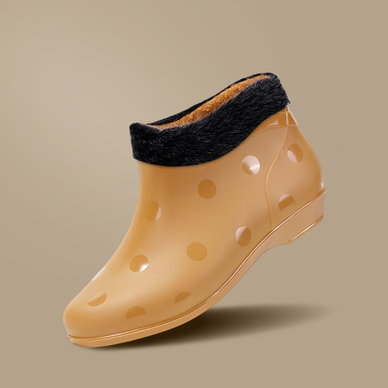 Moteriški trumpi PVC lietaus batai, keturių sezonų, medvilninė įdaila, plokščias kulnas, lauko vandeniui atsparūs bateliai