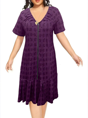 Рокля с каре в стил A-line, V-образно деколте, млечен силк и полиестер, 3/4 ръкав, средна дължина, уличен хипстър стил, лято 2025