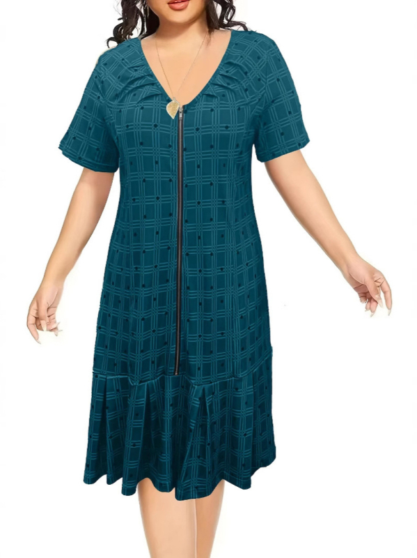 Рокля с каре в стил A-line, V-образно деколте, млечен силк и полиестер, 3/4 ръкав, средна дължина, уличен хипстър стил, лято 2025