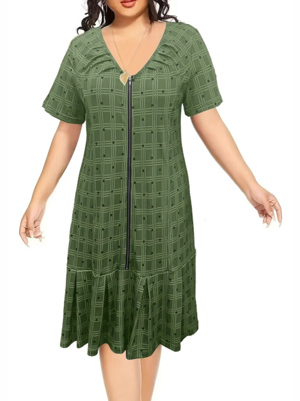 Рокля с каре в стил A-line, V-образно деколте, млечен силк и полиестер, 3/4 ръкав, средна дължина, уличен хипстър стил, лято 2025