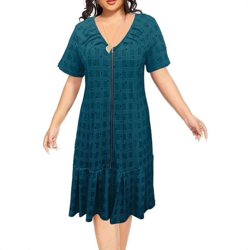 Рокля с каре в стил A-line, V-образно деколте, млечен силк и полиестер, 3/4 ръкав, средна дължина, уличен хипстър стил, лято 2025