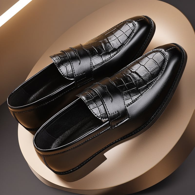 Férfi PU bőrből készült felső részű cipő, hegyes orral, gumitalppal, alacsony sarka 1–3 cm, csíkos mintázat, bőr belső bélés, ősz