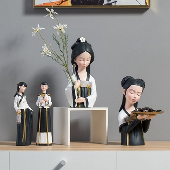 Figúrka zo živice, Tang dynastia dámy, ručne maľovaná, nový čínsky štýl, domáce dekorácie