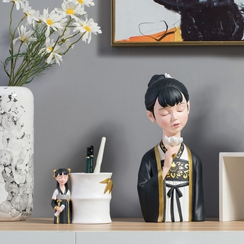 Figúrka zo živice, Tang dynastia dámy, ručne maľovaná, nový čínsky štýl, domáce dekorácie