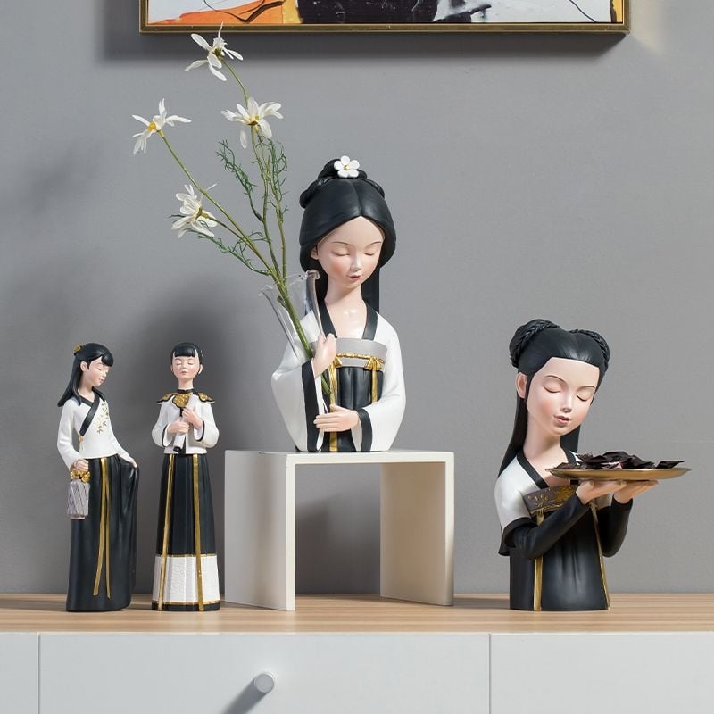 Figúrka zo živice, Tang dynastia dámy, ručne maľovaná, nový čínsky štýl, domáce dekorácie