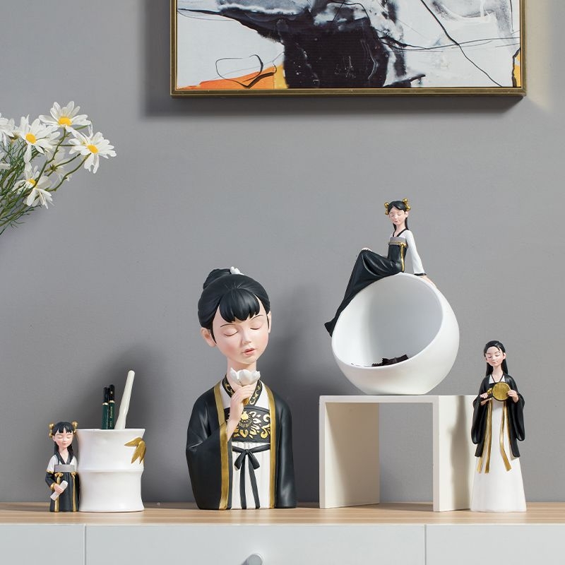 Figúrka zo živice, Tang dynastia dámy, ručne maľovaná, nový čínsky štýl, domáce dekorácie