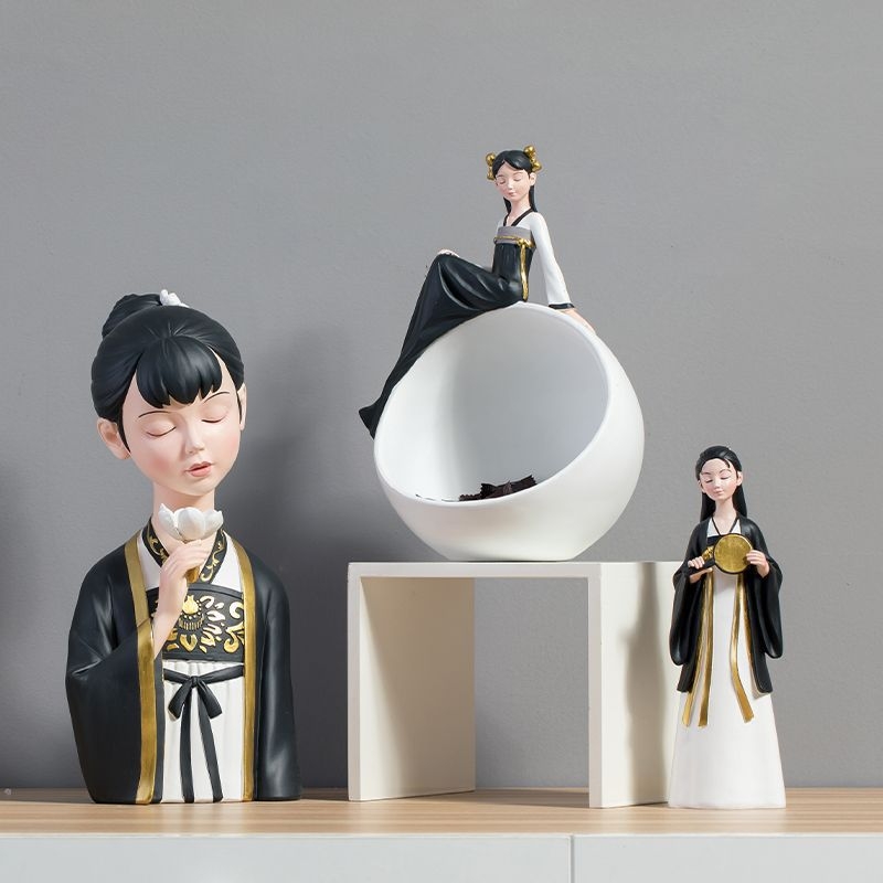 Figúrka zo živice, Tang dynastia dámy, ručne maľovaná, nový čínsky štýl, domáce dekorácie