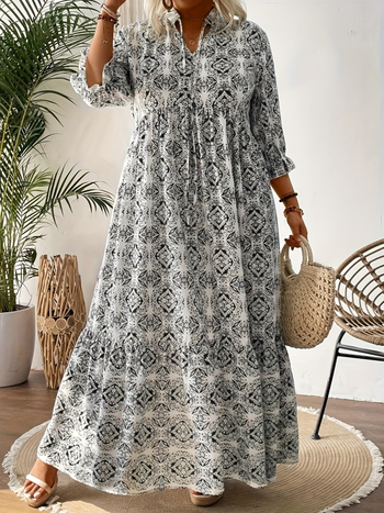 Рокля: дълга, ръкав 3/4, принцес ръкав, полиестерова смес