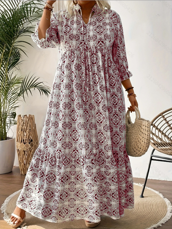 Рокля: дълга, ръкав 3/4, принцес ръкав, полиестерова смес