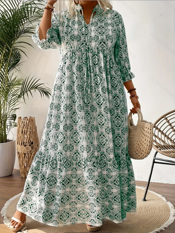 Рокля: дълга, ръкав 3/4, принцес ръкав, полиестерова смес