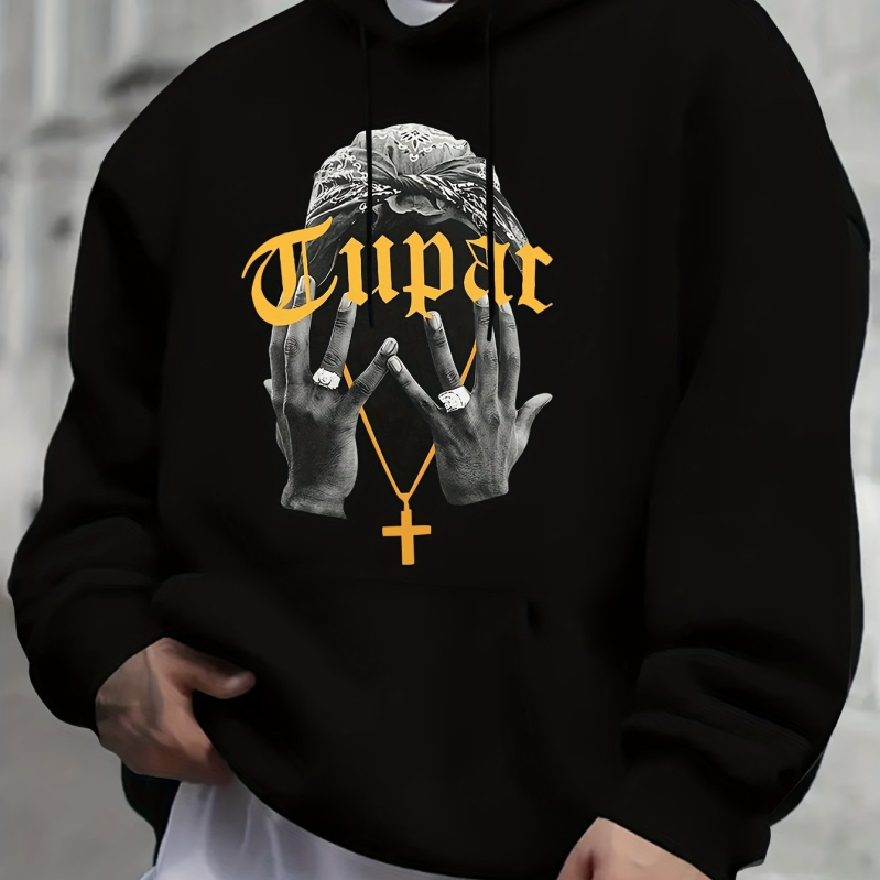 Hanorac cu glugă — croială relaxată, imprimeu, poliester