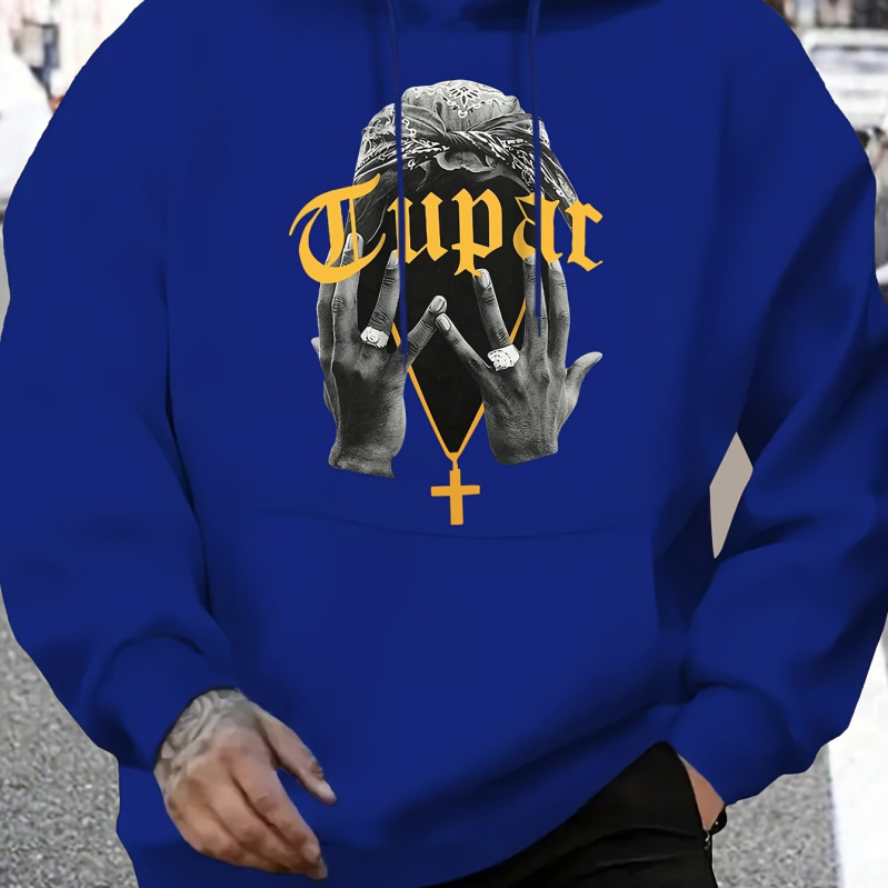 Hanorac cu glugă — croială relaxată, imprimeu, poliester