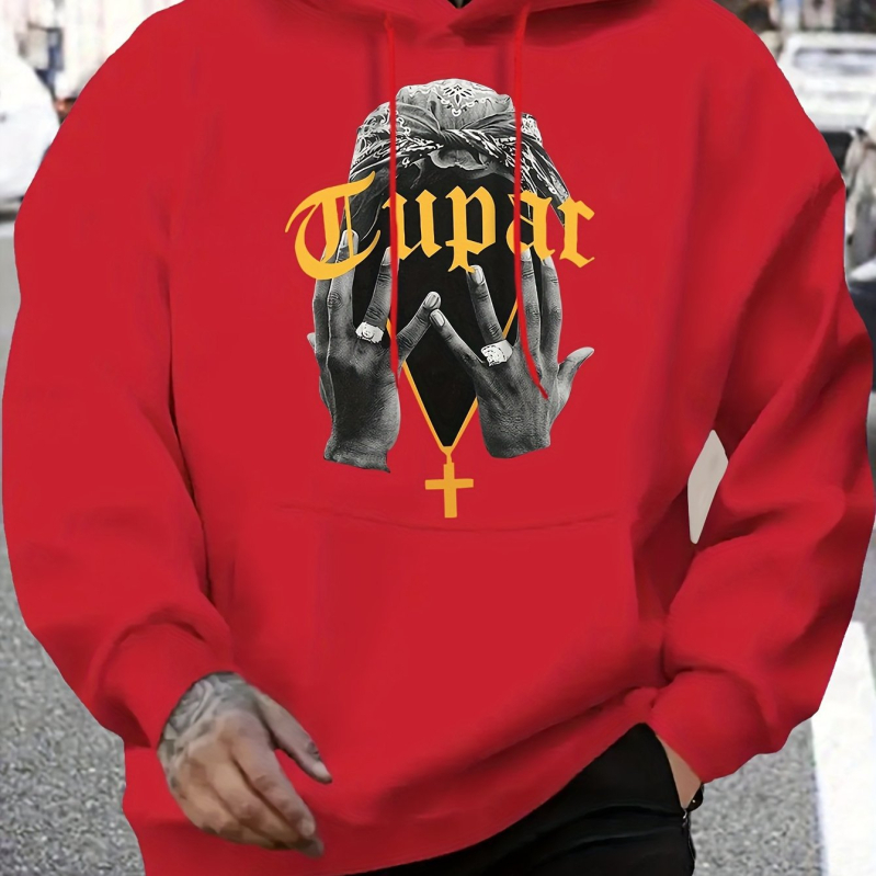 Hanorac cu glugă — croială relaxată, imprimeu, poliester