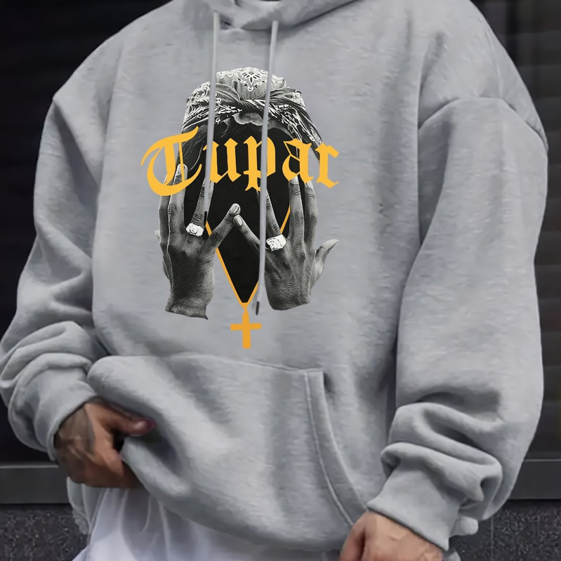 Hanorac cu glugă — croială relaxată, imprimeu, poliester