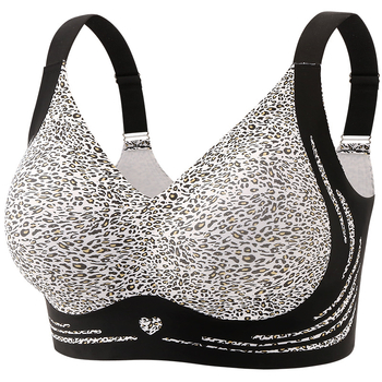 Podprsenka s leopardím vzorom, plné košíky, tenké formovacie košíčky, nylonový materiál, pevné dvojité ramienka, predné zapínanie