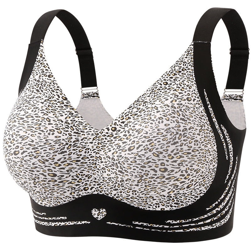 Podprsenka s leopardím vzorom, plné košíky, tenké formovacie košíčky, nylonový materiál, pevné dvojité ramienka, predné zapínanie