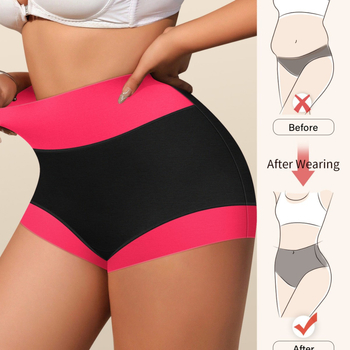 Ženské vysokopásové pletené nohavičky, priedušné bavlna-elastan, farebný blok vzor