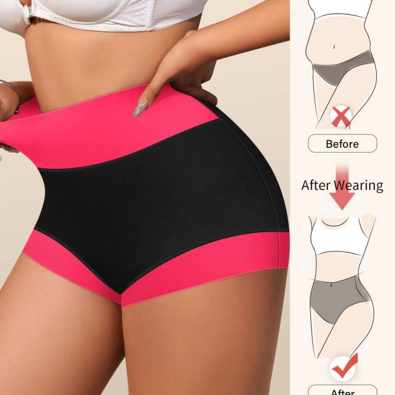 Ženské vysokopásové pletené nohavičky, priedušné bavlna-elastan, farebný blok vzor