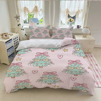 Комплект спално бельо от три части с коледен принт, цифров печат, поликотон, модерен минималистичен дизайн