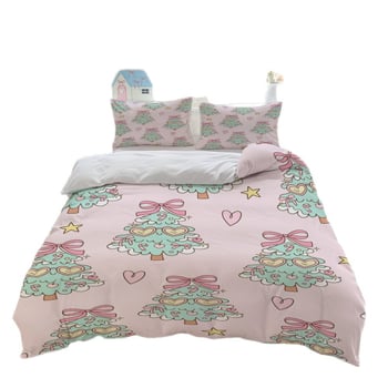 Комплект спално бельо от три части с коледен принт, цифров печат, поликотон, модерен минималистичен дизайн