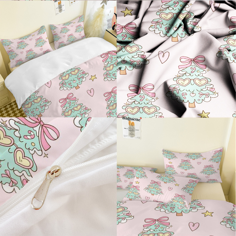 Комплект спално бельо от три части с коледен принт, цифров печат, поликотон, модерен минималистичен дизайн