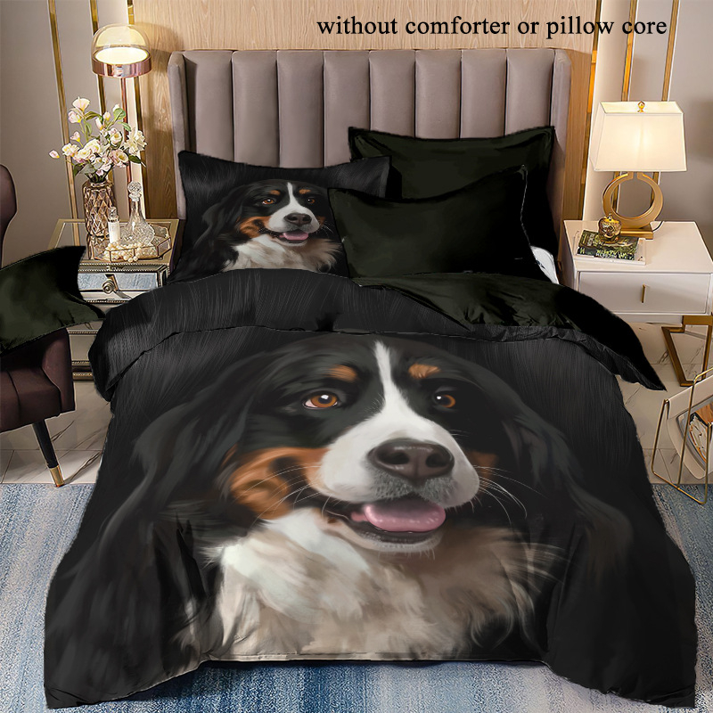 Комплект спално бельо от три части с 3D дигитален печат на серия кучета, мъхесто платно, геометричен принт, 90 г/м² химическо влакно