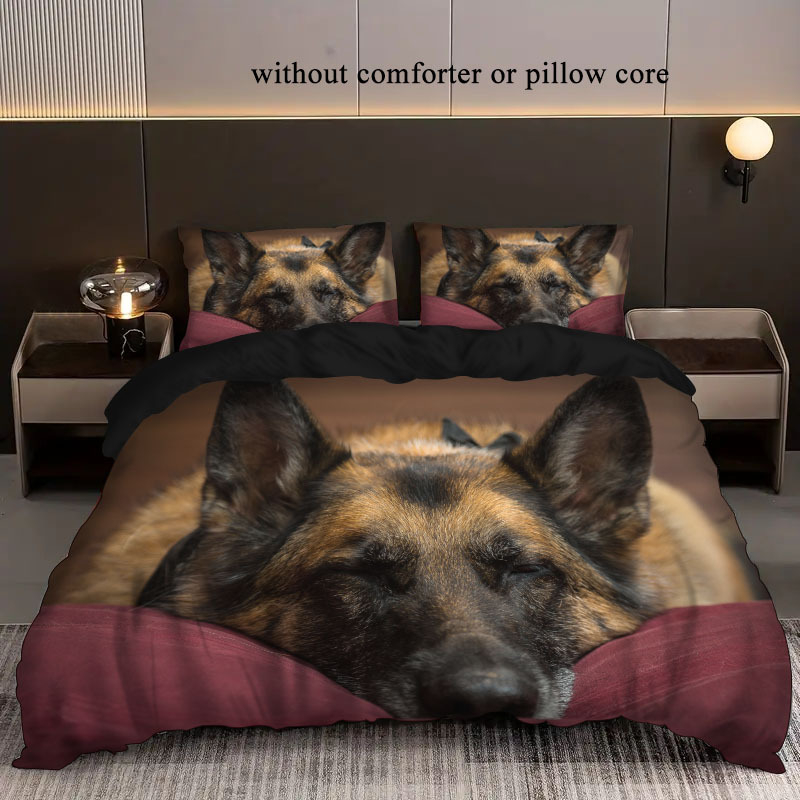 Комплект спално бельо от три части с 3D дигитален печат на серия кучета, мъхесто платно, геометричен принт, 90 г/м² химическо влакно