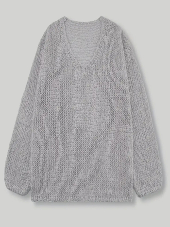 Dámsky pletený sveter s V výstrihom, dlhé rukávy, stredná dĺžka, jednofarebný polyester, elegantný každodenný štýl