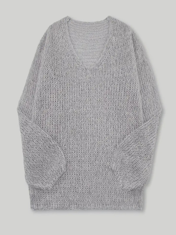 Dámsky pletený sveter s V výstrihom, dlhé rukávy, stredná dĺžka, jednofarebný polyester, elegantný každodenný štýl