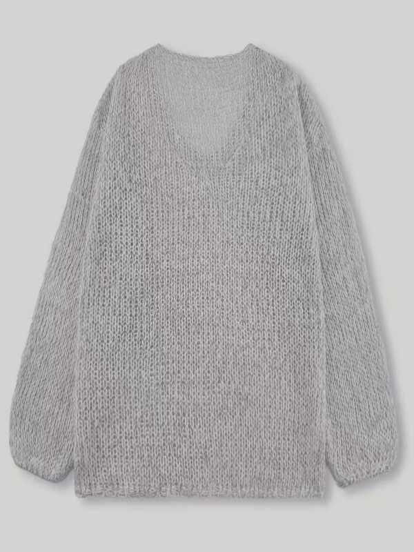 Dámsky pletený sveter s V výstrihom, dlhé rukávy, stredná dĺžka, jednofarebný polyester, elegantný každodenný štýl