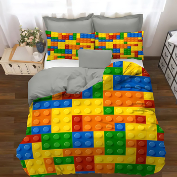 Комплект спално бельо от три части с геометричен мотив, полиестер-памук, цифров печат, меко и дишащо