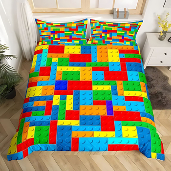 Комплект спално бельо от три части с геометричен мотив, полиестер-памук, цифров печат, меко и дишащо