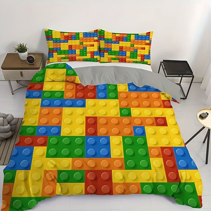 Комплект спално бельо от три части с геометричен мотив, полиестер-памук, цифров печат, меко и дишащо