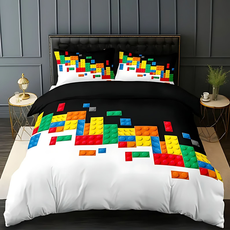 Комплект спално бельо от три части с геометричен мотив, полиестер-памук, цифров печат, меко и дишащо