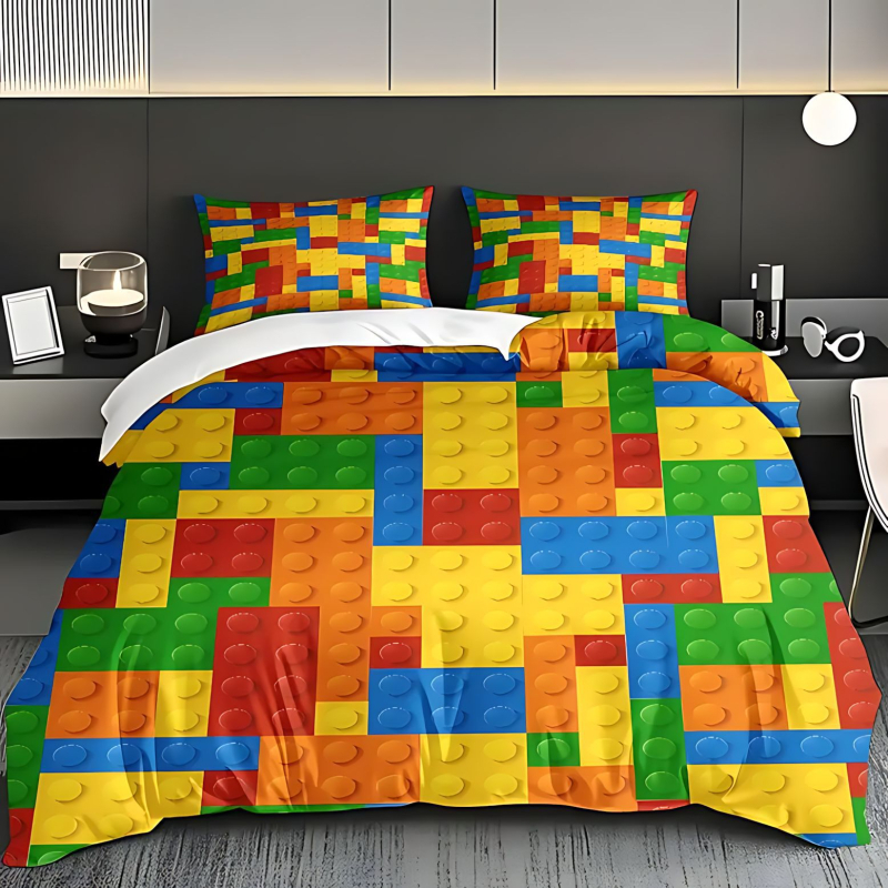 Комплект спално бельо от три части с геометричен мотив, полиестер-памук, цифров печат, меко и дишащо