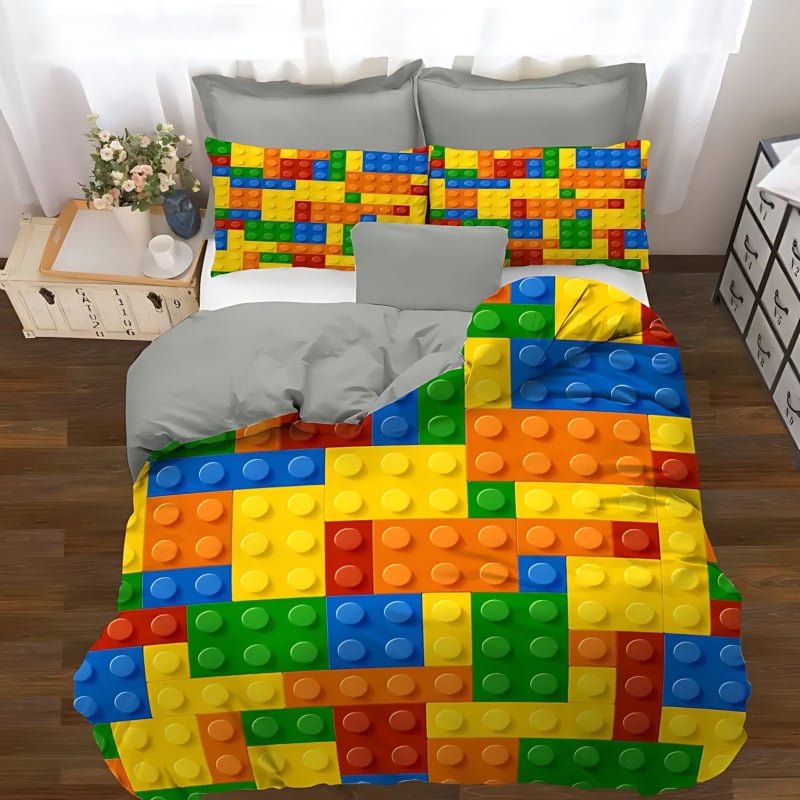 Комплект спално бельо от три части с геометричен мотив, полиестер-памук, цифров печат, меко и дишащо