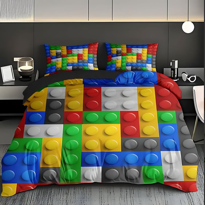 Комплект спално бельо от три части с геометричен мотив, полиестер-памук, цифров печат, меко и дишащо