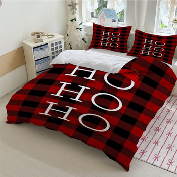 Коледен принтиран комплект спално бельо от три части — цифров печат, полиестер-памук, модерен минимализъм