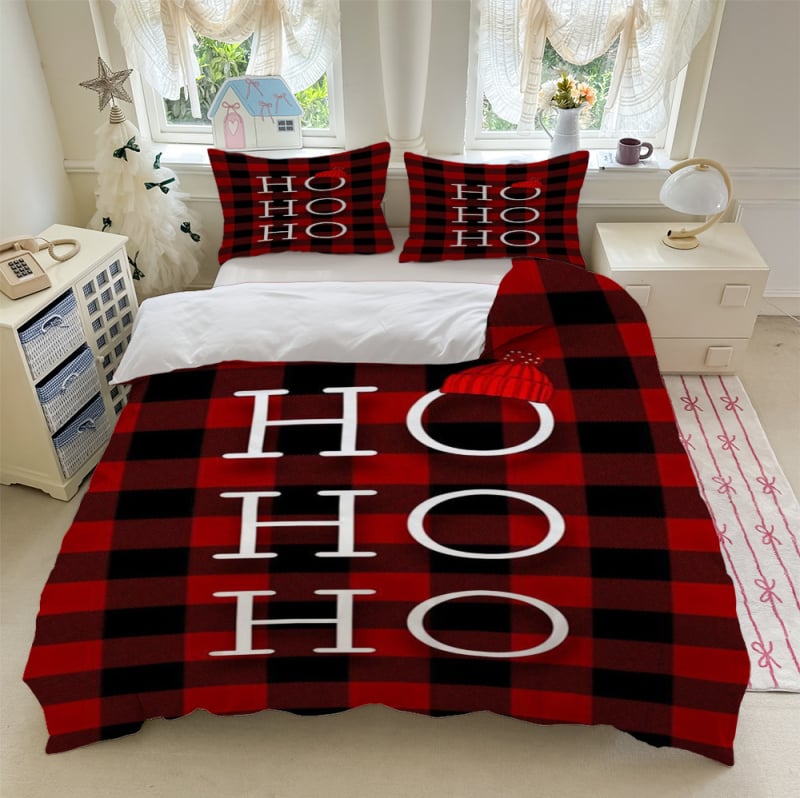 Коледен принтиран комплект спално бельо от три части — цифров печат, полиестер-памук, модерен минимализъм