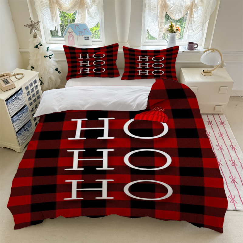 Коледен принтиран комплект спално бельо от три части — цифров печат, полиестер-памук, модерен минимализъм