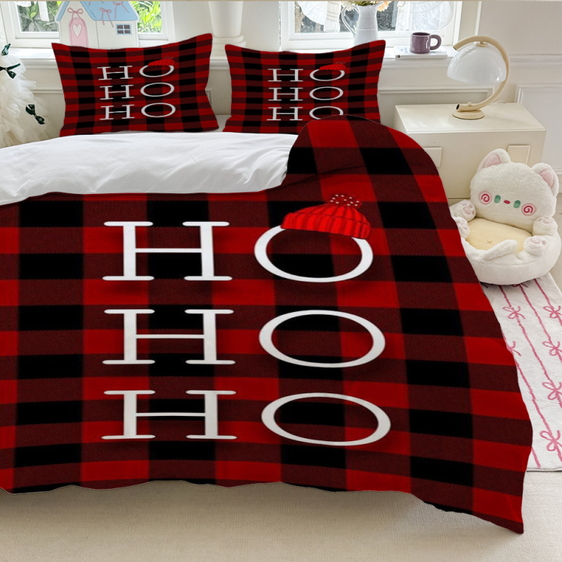 Коледен принтиран комплект спално бельо от три части — цифров печат, полиестер-памук, модерен минимализъм